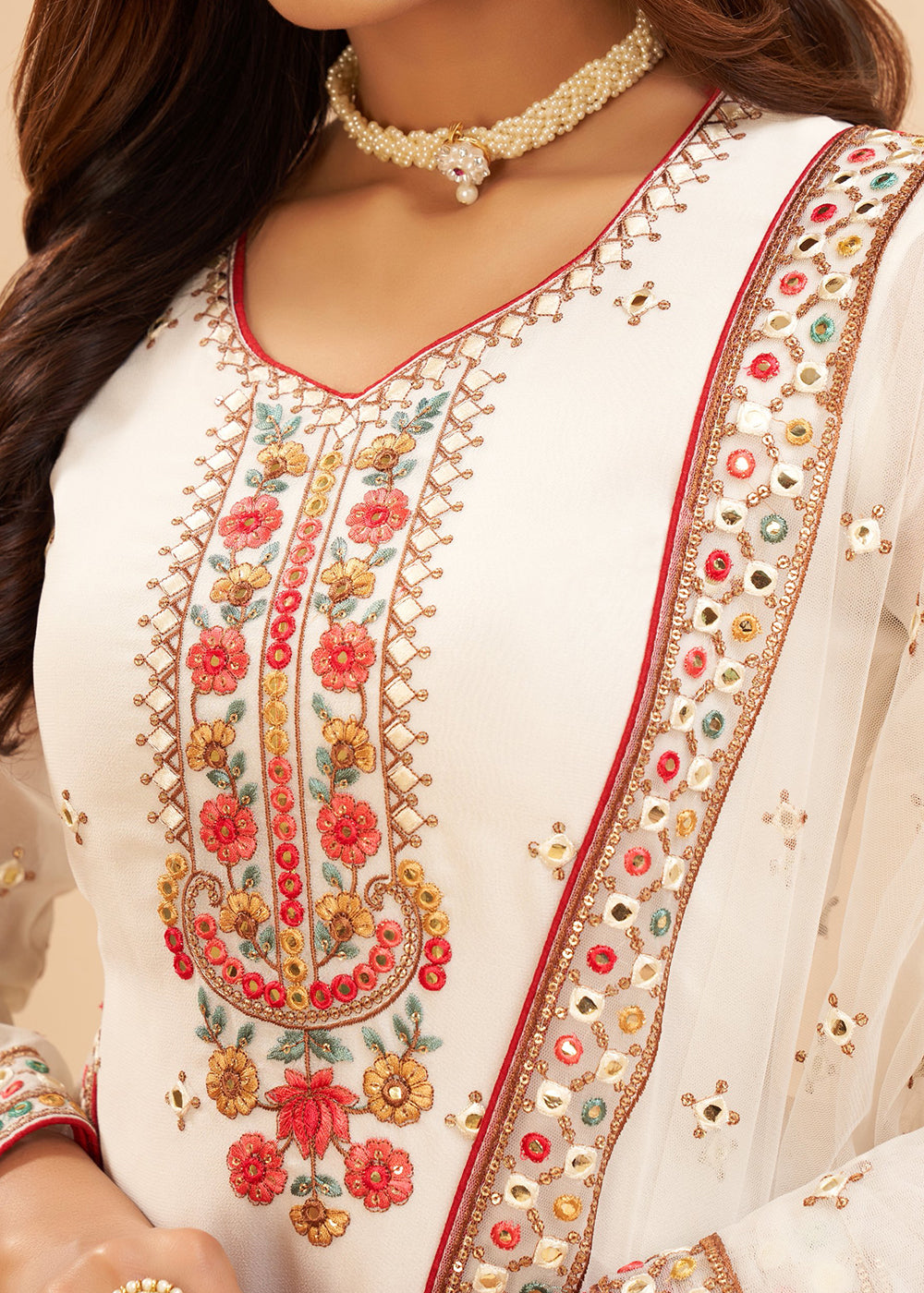 V Neck White Salwar Suit - Buy V Neck White Salwar Suit online in India
